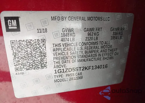 2019 Chevrolet Malibu Lt z USA, uszkodzony, nr VIN 1G1ZD5ST2KF134016